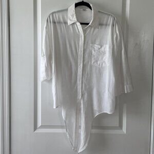 Boston Proper Tie Front 3/4th Roll-tab Sleeve Cotton Shirt Size Small